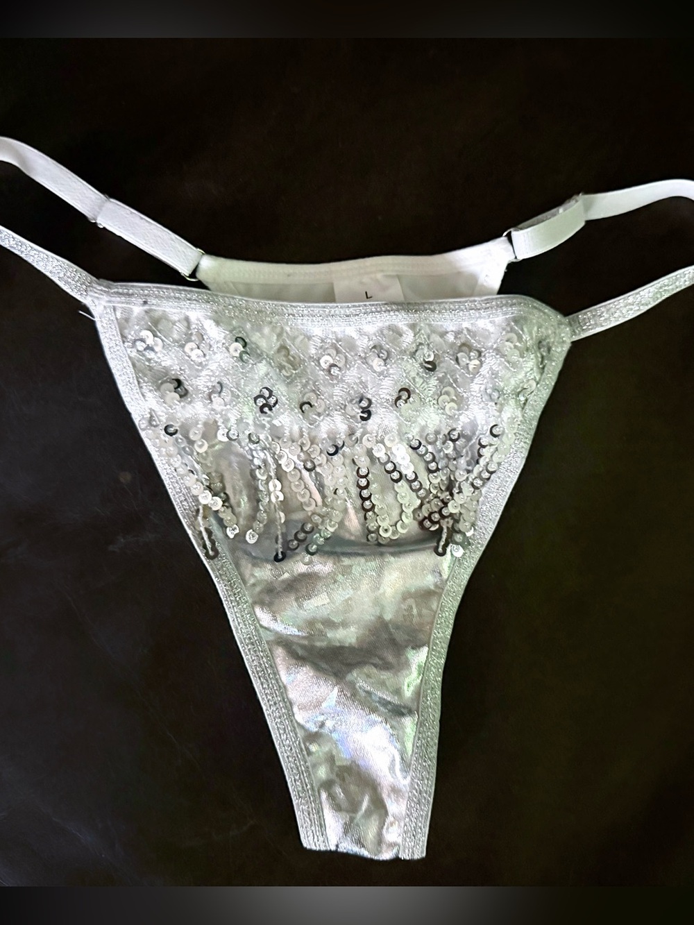 Silver Sequin Tassel Bikini Thong Panties